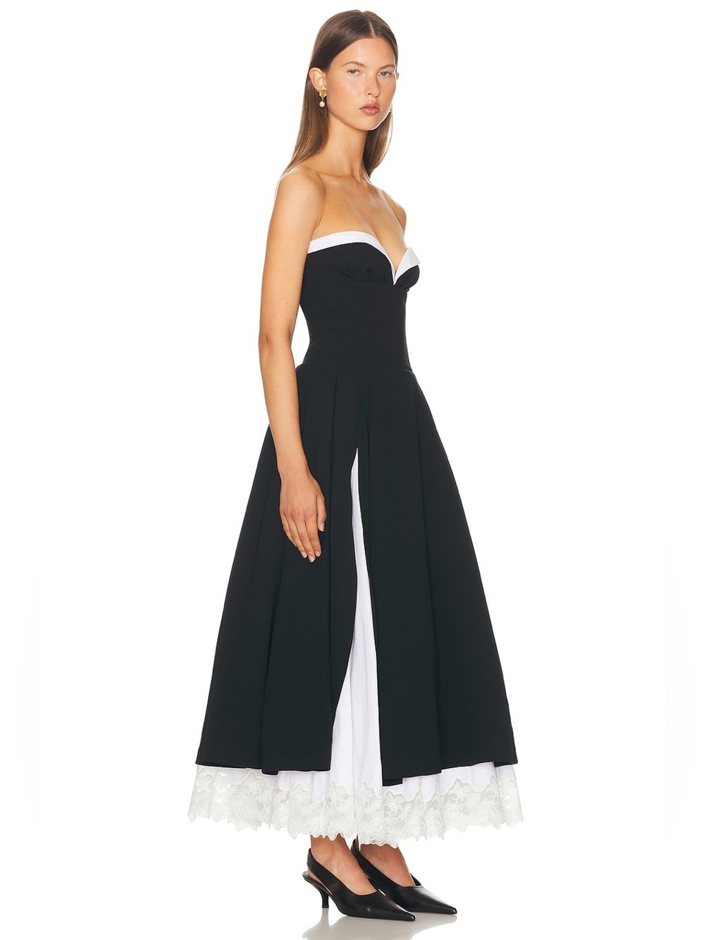 NWT Helsa The Finale Midi Dress with Lace & Poplin - Black/ White Small - Picture 13 of 15